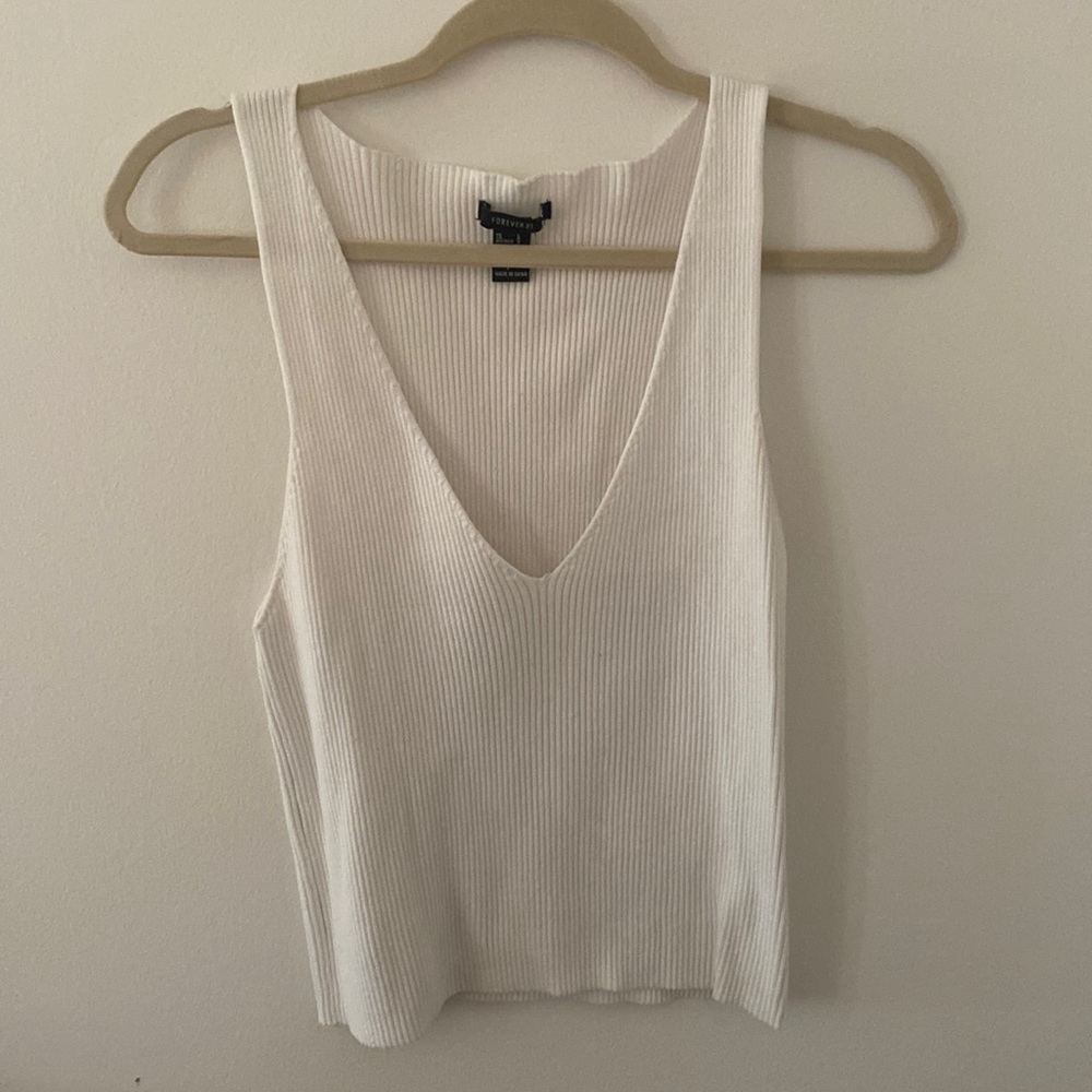 Forever 21 White Ribbed Tank Top